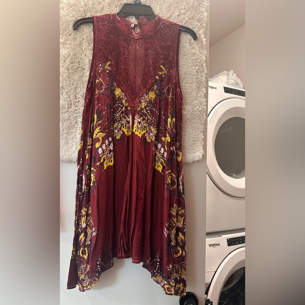 Free People Burgundy and Yellow Floral Dress
